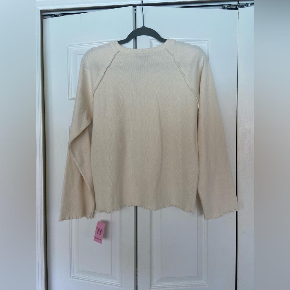 PrettyLittleThing Cream Ribbed Crew Neck Top - Picture 5 of 5